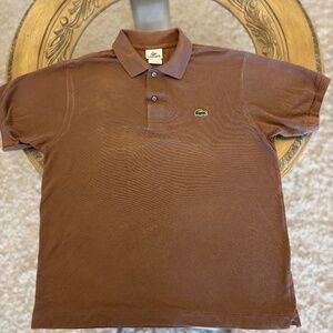 Lacoste Polo Shirt Mens 4 Brown Solid Pique Crocodile Logo Cotton Classic Golf